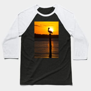 Pelican Silhouette at Sunset Baseball T-Shirt